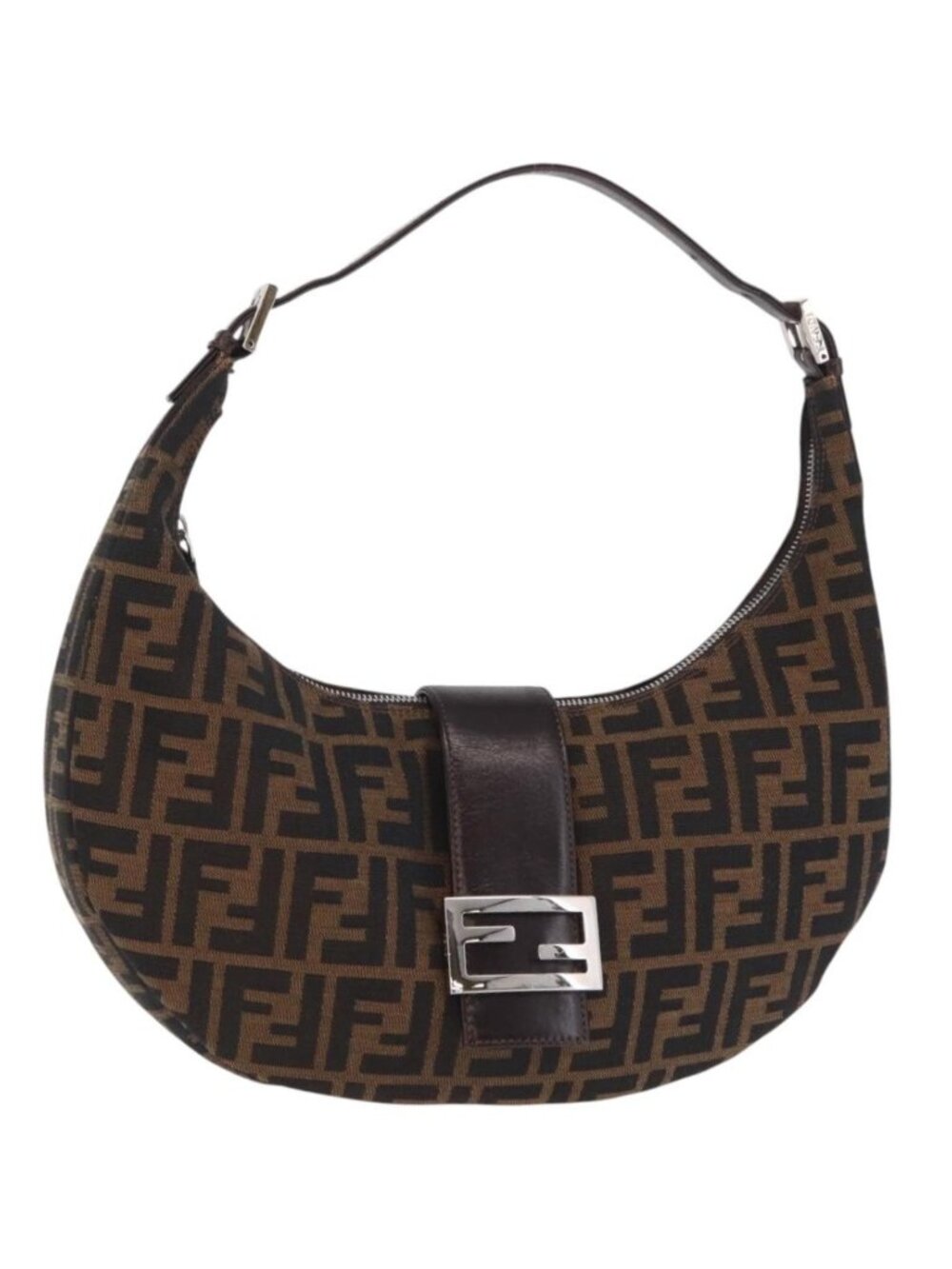 FENDI Zucca Canvas Mamma Baguette Shoulder Bag Brown Black